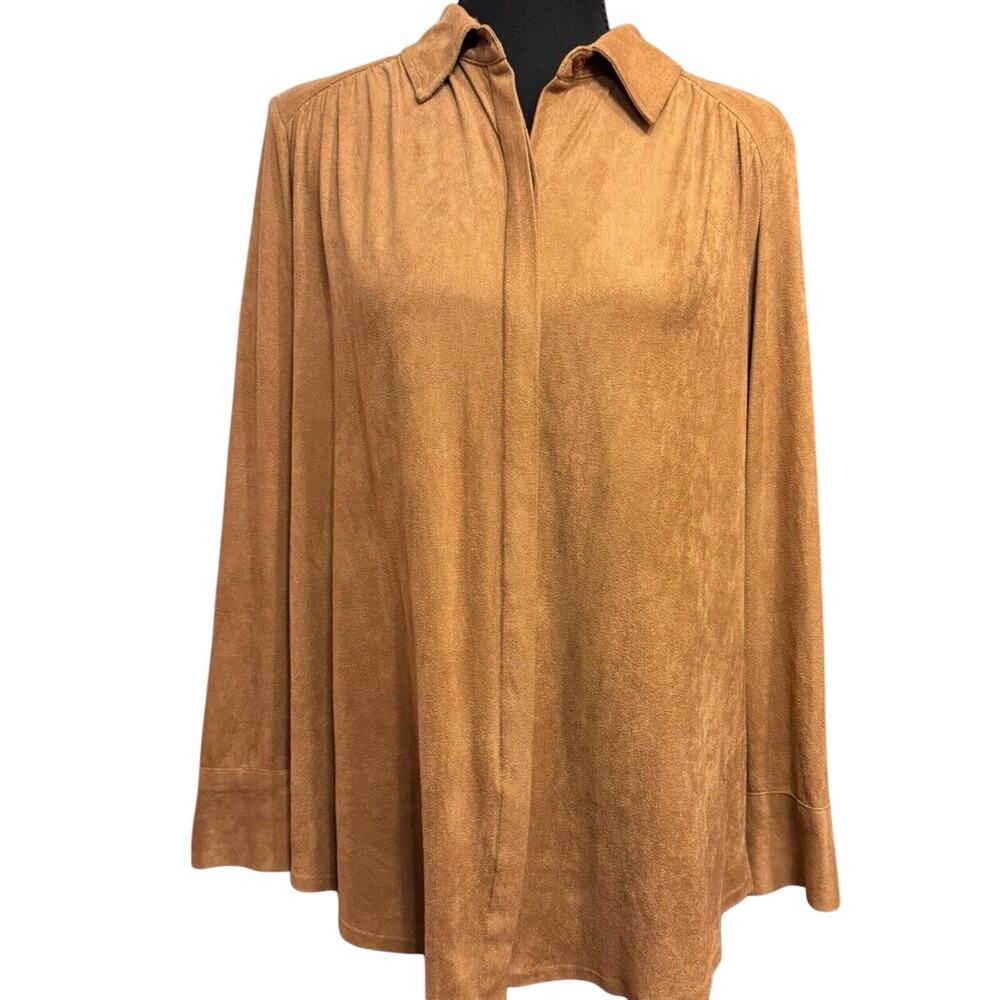 Chicos Faux Suede Blouse 1 Medium Womens Button Up Top Western Office Boho